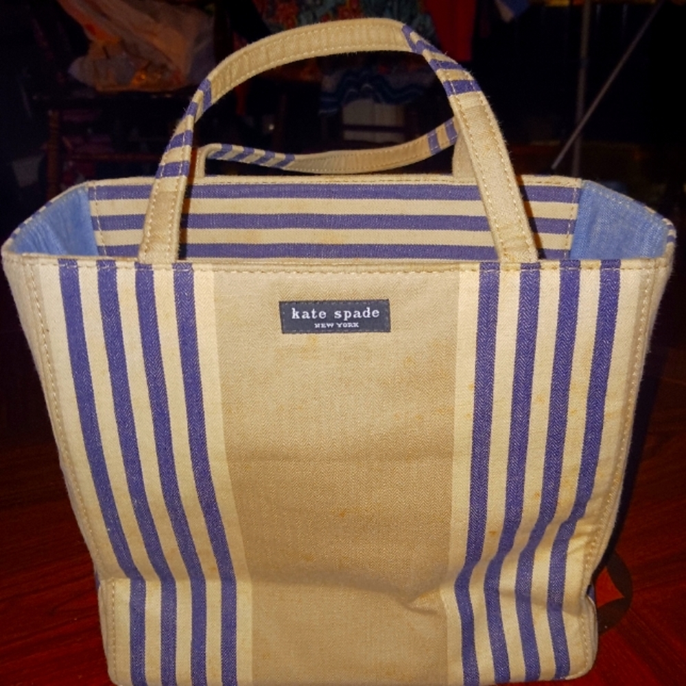 Kate Spade New York Blue and Beige Stripe Hand/Shoulder Handbag